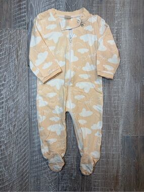 Satsuma Baby One-Piece Footed Sleeper in Soft Peach with Cloud Love Print